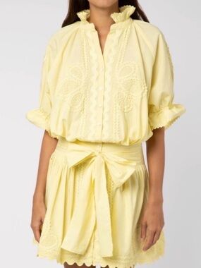 Juliet Dunn Blouson Dress- Lemon- Size UK 1 or US 4